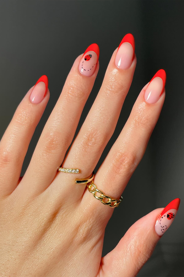 simple red nails, red french tip nails, red nail designs, red nails long