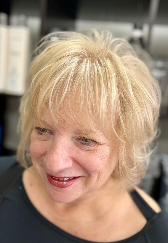 blonde shag haircut for women over 50, short shag haircut for women over 50