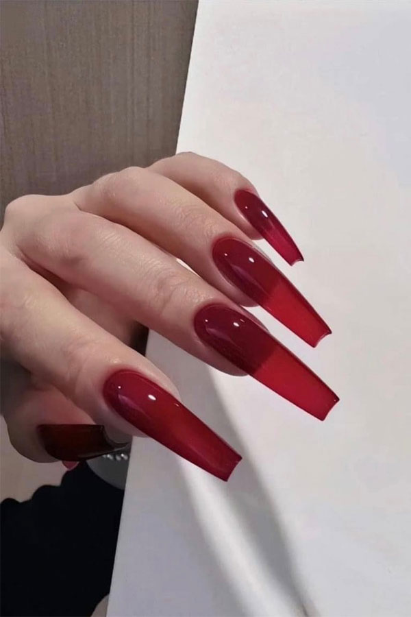 red jelly nails, acrylic red nails, red nails long, red nails color