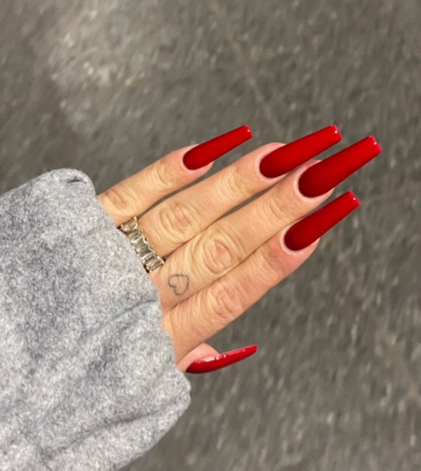 acrylic red nails, red nails long, red nails color