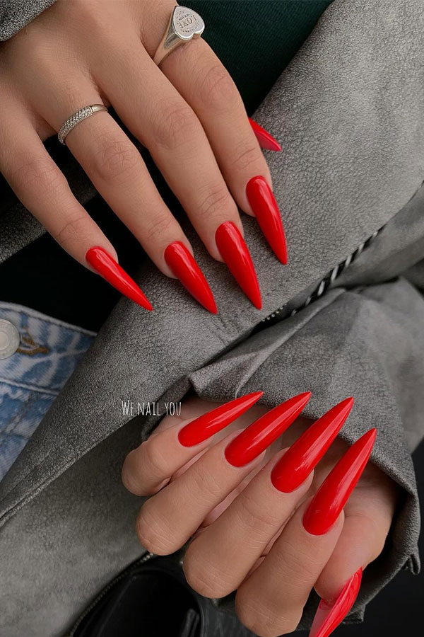 stiletto red nails, red nails stiletto, red nails color, red nails long