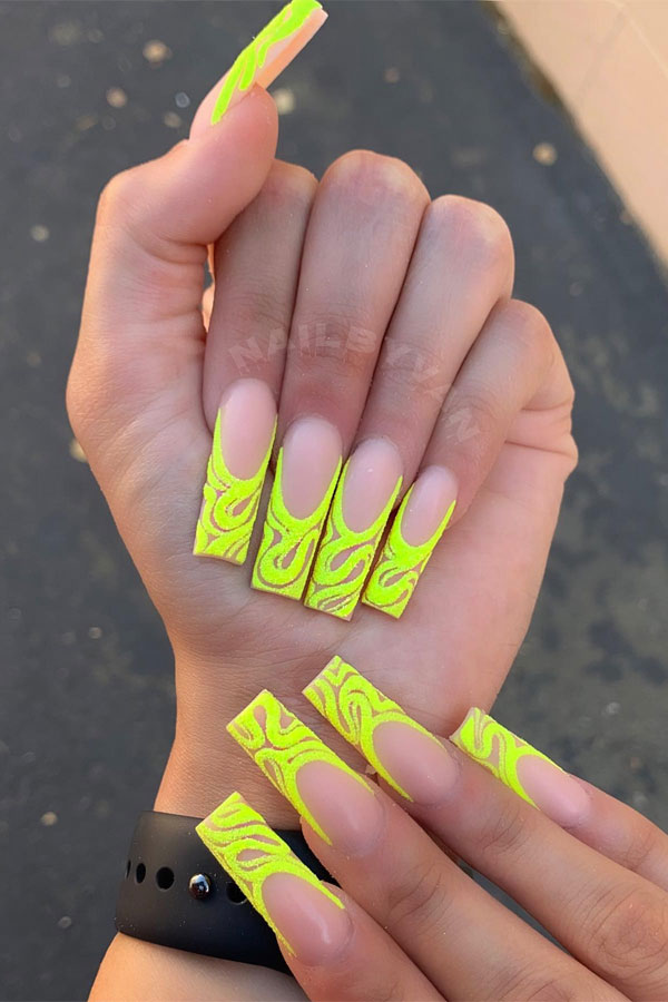 neon french tip nails, bright french tip nails, bright summer neon french tip nails