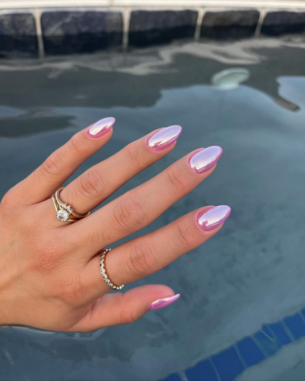 lavender chrome nails, summer nails