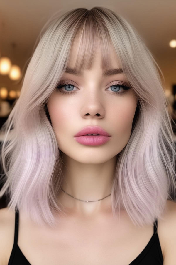 cotton candy pink long bob with bangs