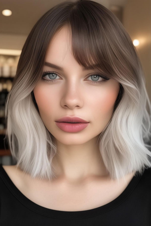 Ombre Platinum Lob with Airy Waves