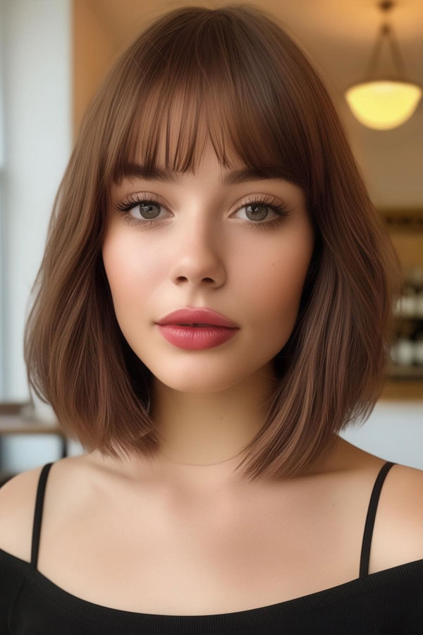 sophisticated long bob with bangs