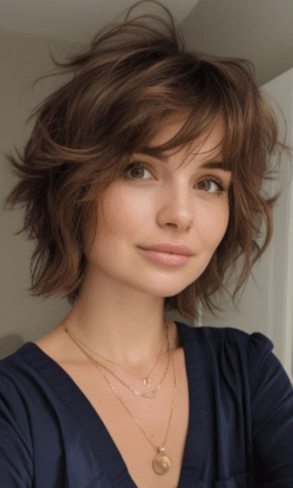 Soft Feathered Bob with wispy Bangs, short haircuts with wispy bangs