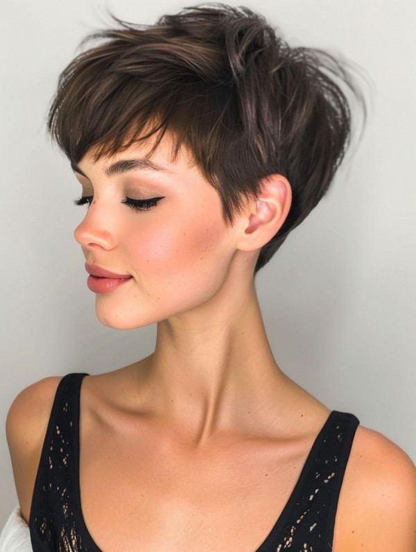 Pixie Cut with Side-Swept Bangs, short haircuts with fringe