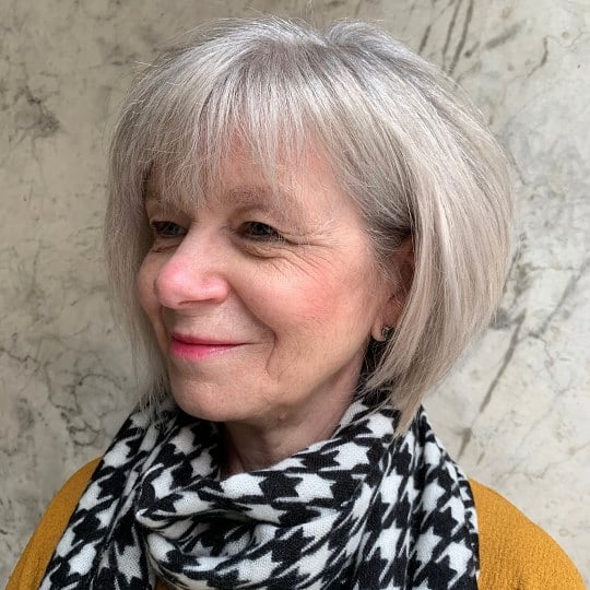 short haircuts for women over 60, Inverted Bob with Bangs