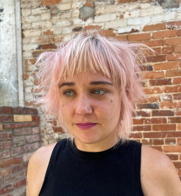 Cotton Candy Pink Shaggy Bob with Bangs
