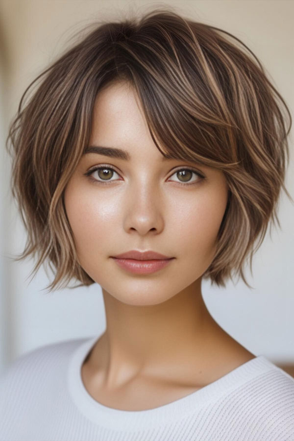Layered Bob with Highlights, Textured Pixie with Side-Swept Bangs