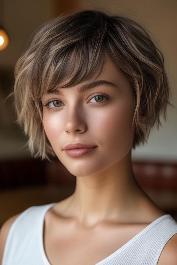 Casual Wavy Bob, modern short haircut, messy short hairstyle