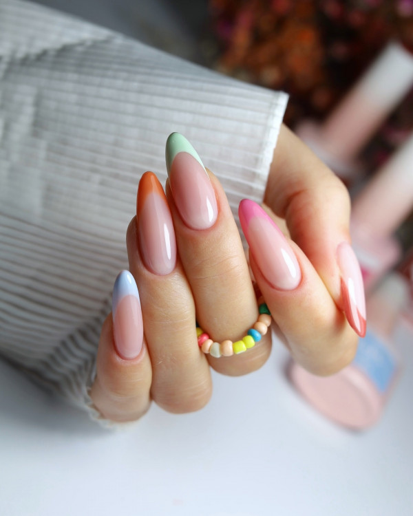 french tip nails, almond nails, almond nail designs, almond nail designs french, trendy almond nail designs, Almond nail designs acrylic, almond nail designs 2024, almond shape nail designs