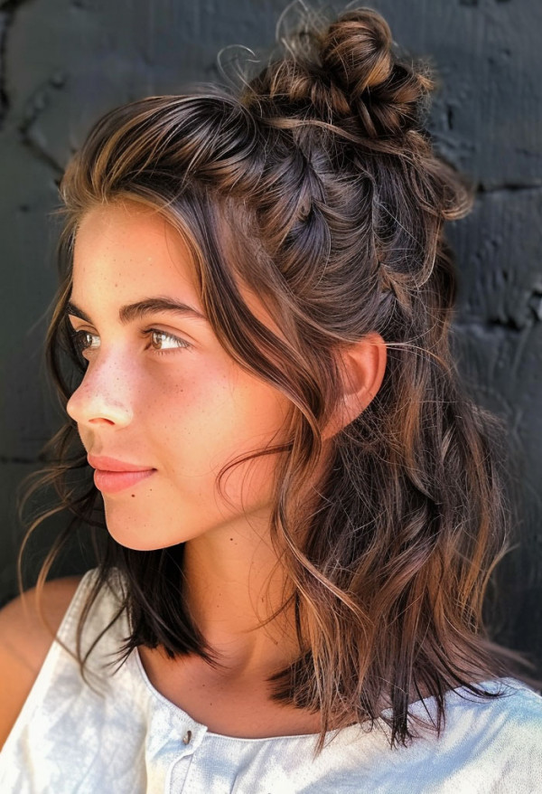 Braided Top Knot, cute summer hairstyle for short hair