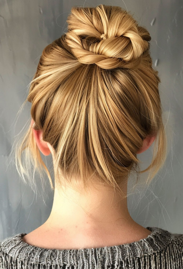 Twisted Top Bun, cute summer hairstyle for short hair