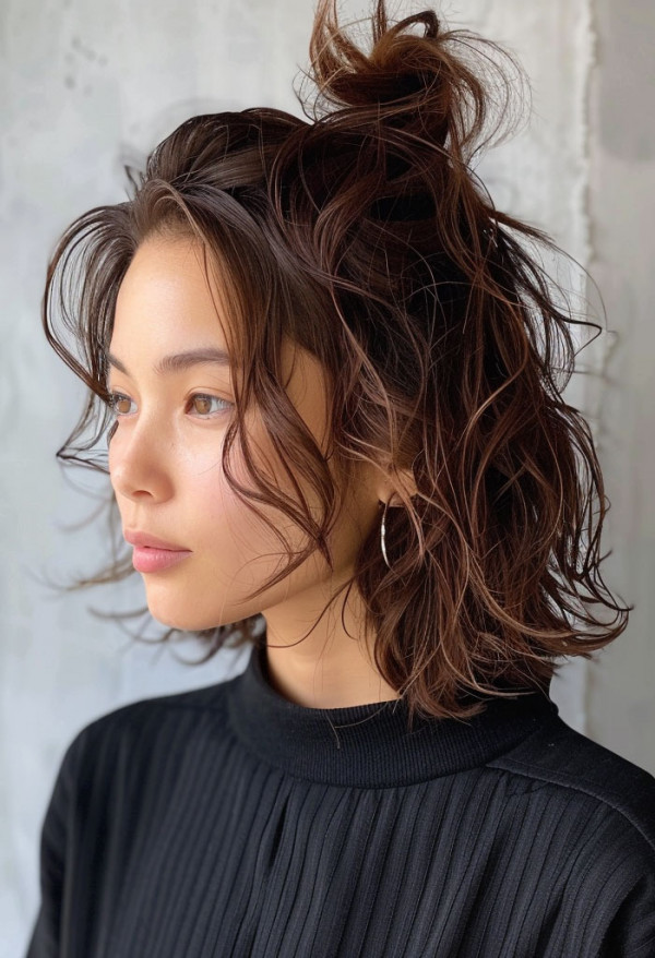 Wavy Half-Up Bun, cute summer hairstyle for short hair