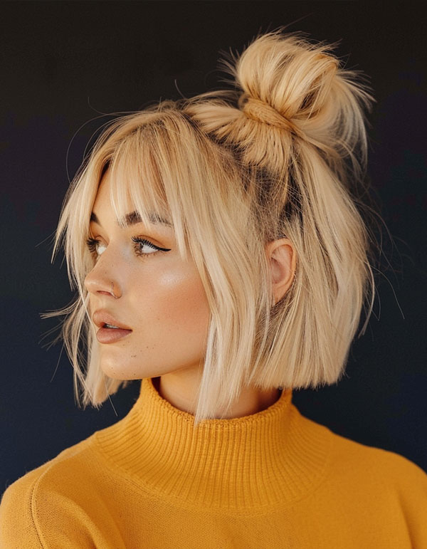 Half-Up Top Knot, cute summer hairstyle for short hair