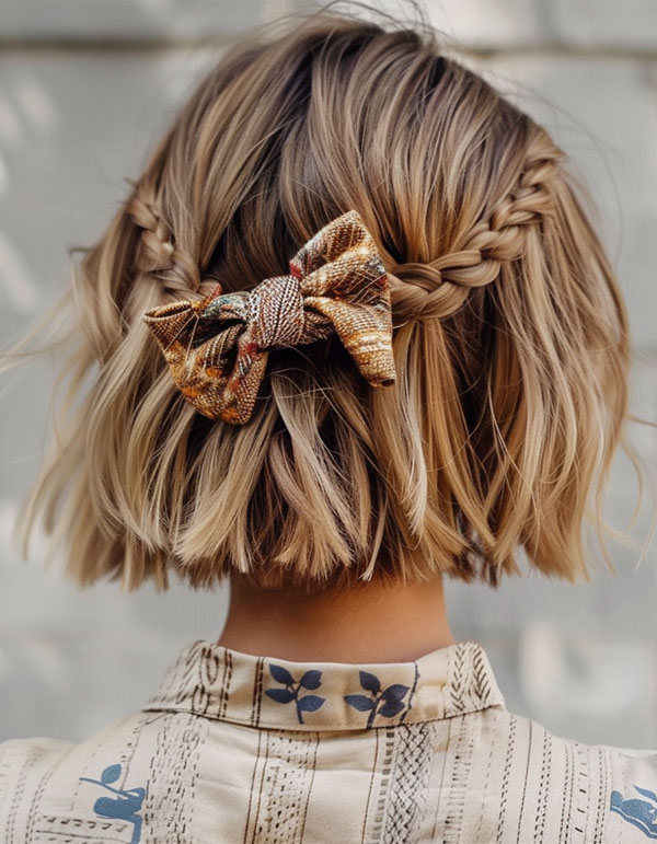 Braided Bow Delight, cute summer hairstyle for short hair