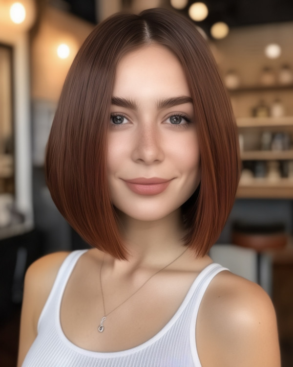 Sleek Angled Chestnut Bob