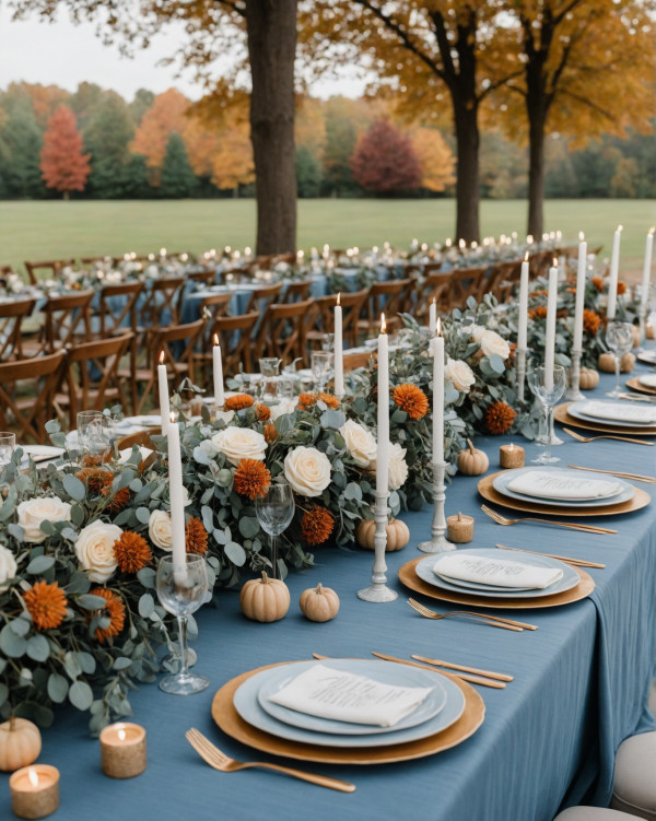 dusty blue wedding colour scheme, dusty blue and white fall wedding