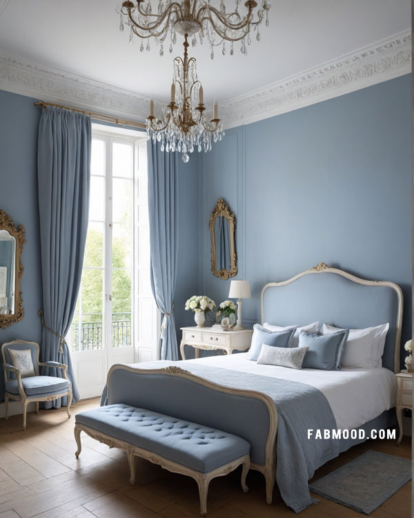 French countryside style blue bedroom