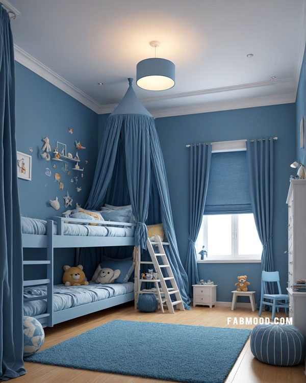 toddler blue bedroom with play area