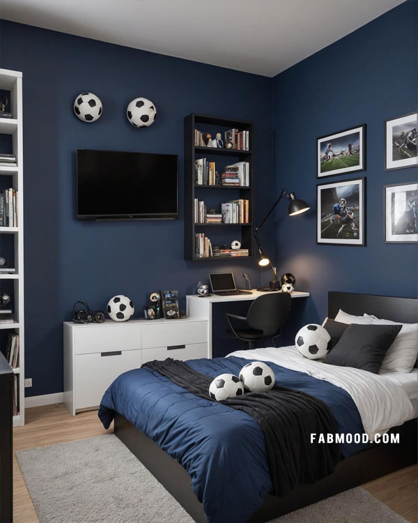 black and blue bedroom, teen boy bedroom