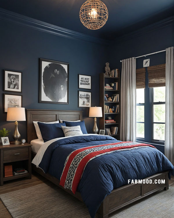 navy bedroom color scheme, navy bedroom idea