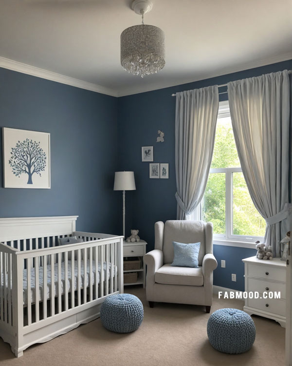 blue nursery design, minimalist blue nursery