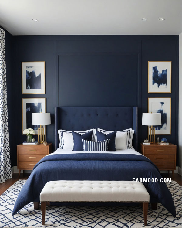 Nautical Blue Elegant bedroom with white accents