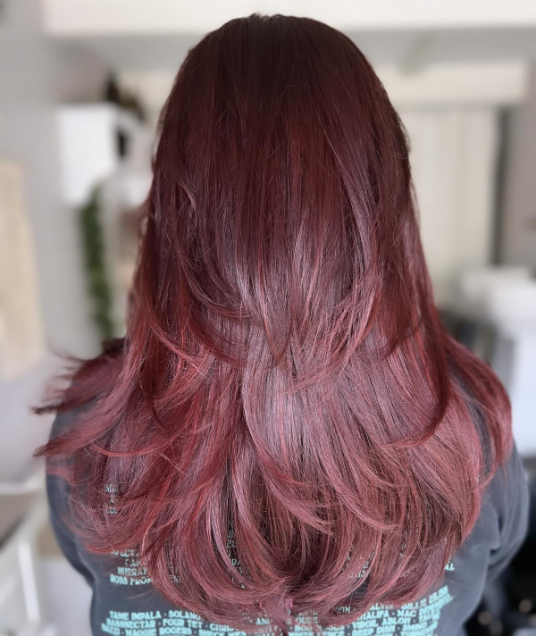 berry burgundy layered haircut