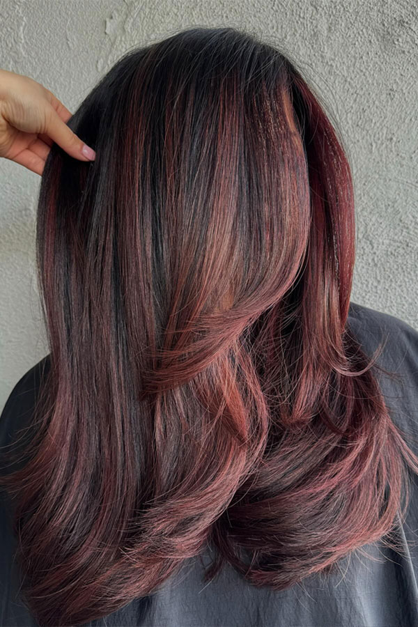 mahogany burgundy highlights, burgundy hair color idea