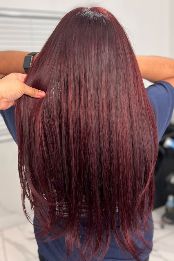 Scarlet Burgundy hair color