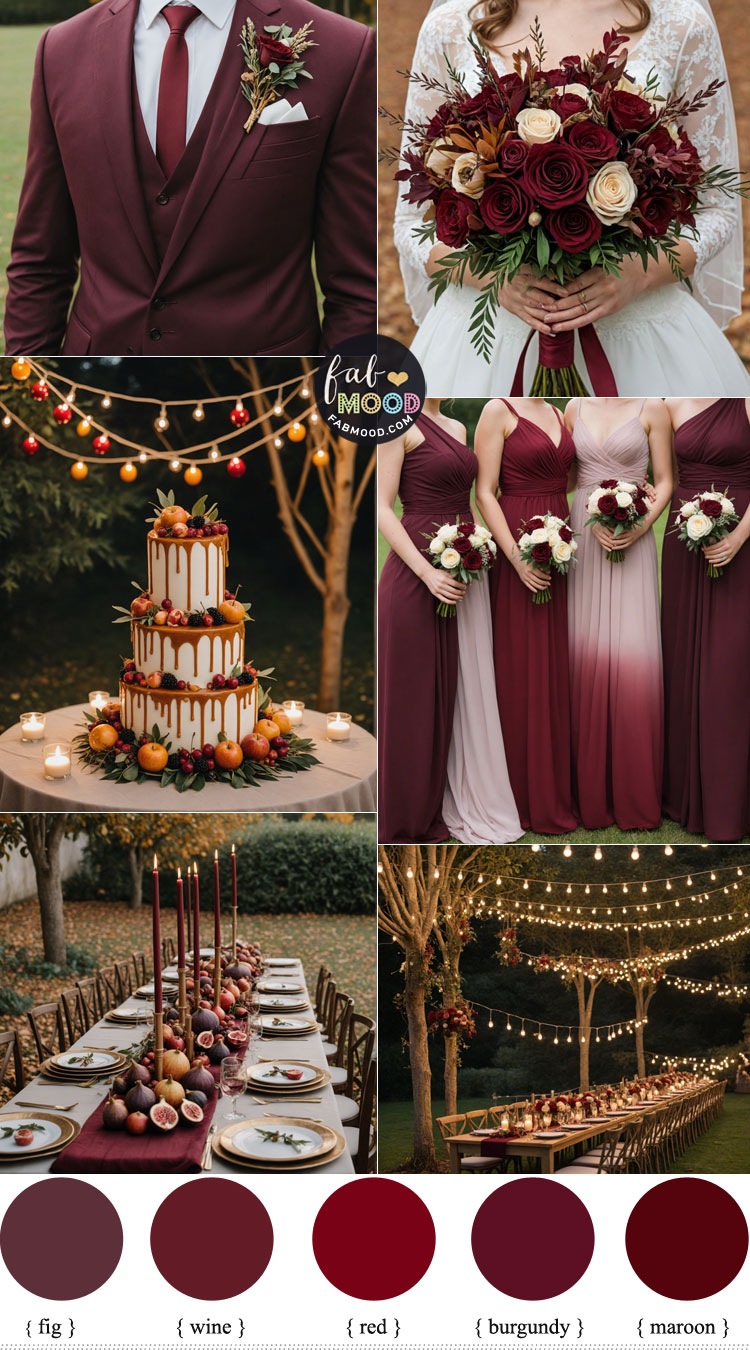 burgundy wedding colour scheme, fall wedding color idea