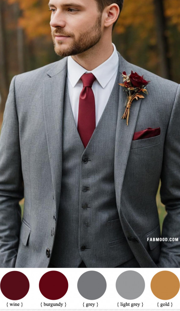 Burgundy and grey color combo, fall wedding color idea