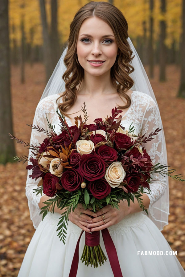 burgundy wedding bouquet, fall wedding bouquet