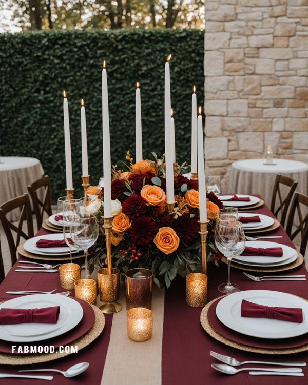 Burgundy Wedding Centerpiece, Burgundy Wedding Table Setting, burgundy wedding idea