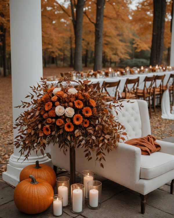 Burnt orange autumn wedding colour scheme