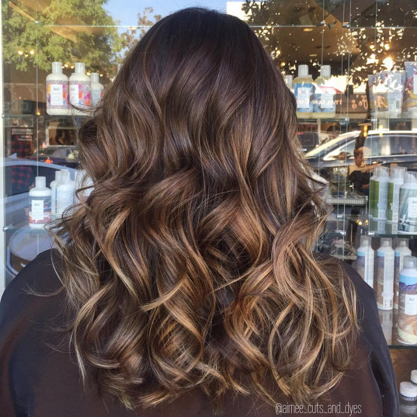 Golden Chestnut Waves Balayage