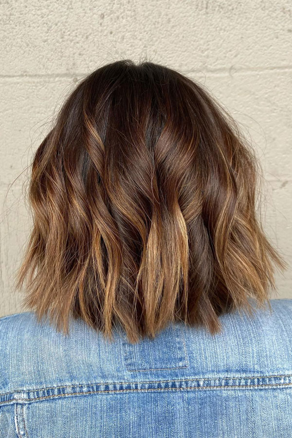 Textured Chestnut Lob Balayage