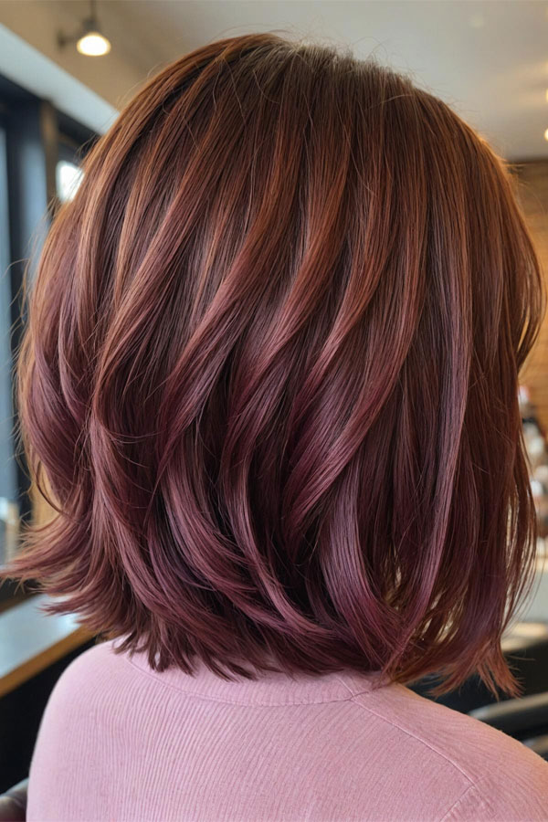 Chestnut with Plum Highlights, chestnut hair color idea