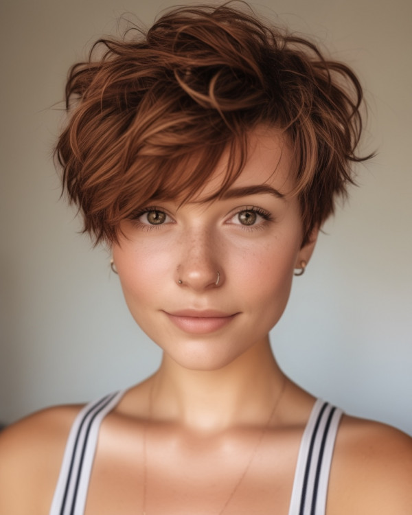 Golden brown chestnut tousled pixie