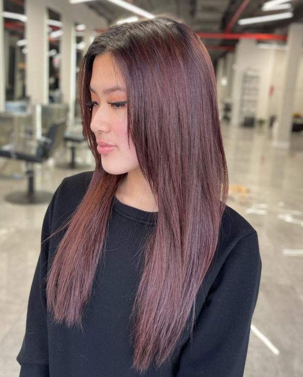 mahogany plum hair colour, deep mahogany hues with subtle plum undertones