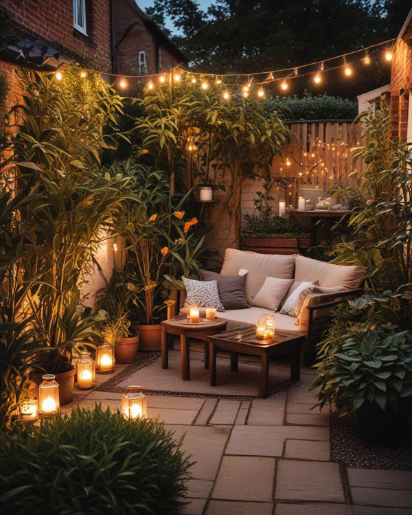 cozy small garden with cozy light, How to use lighting to transform your garden, Garden lighting ideas pictures