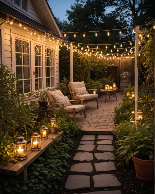 cozy small garden with cozy light, How to use lighting to transform your garden, Garden lighting ideas pictures