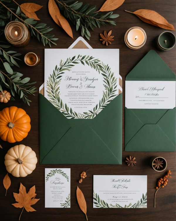 forest green autumn wedding colour scheme