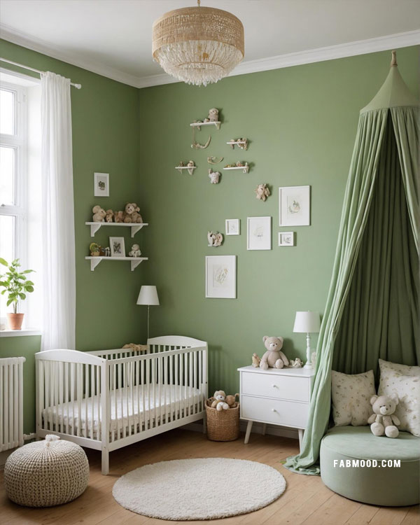 green nursery bedroom with nook corner