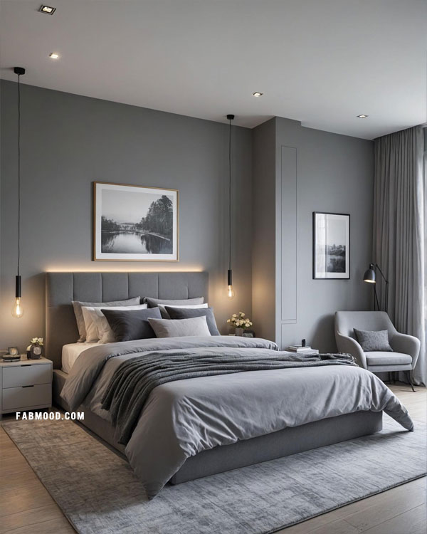 modern luxurious grey bedroom