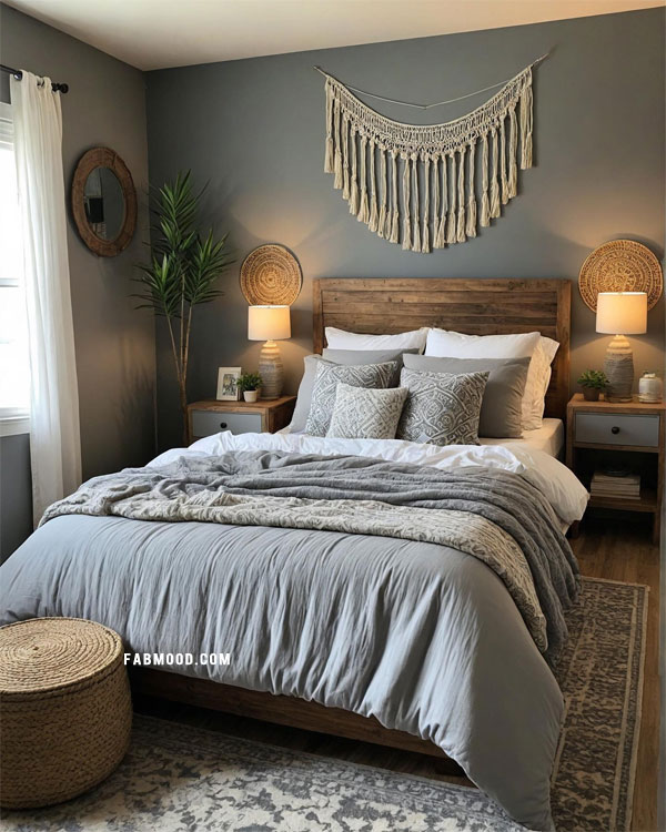 bohemian style grey bedroom