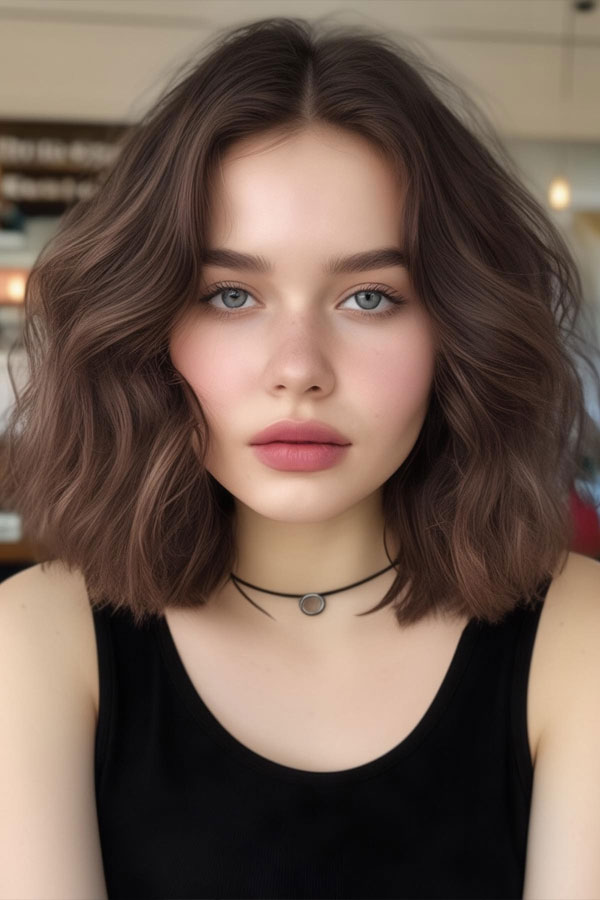 30 Cute Hairstyles for Round Faces : Voluminous Wavy Long Bob